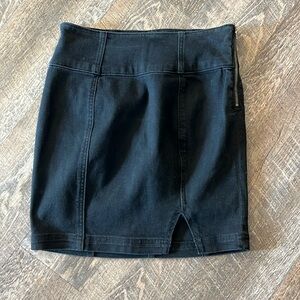 Black denim mini skirt